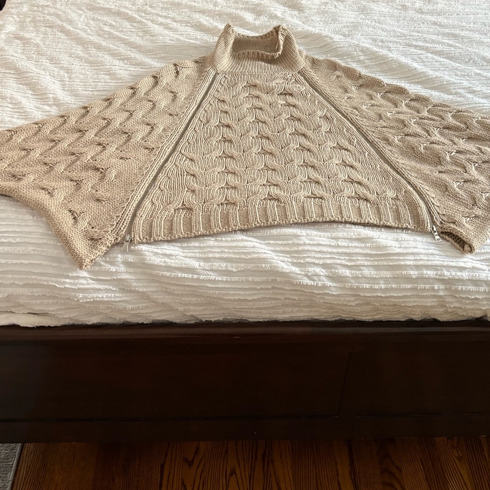 Lovestitch Taupe Cable Knit Poncho
